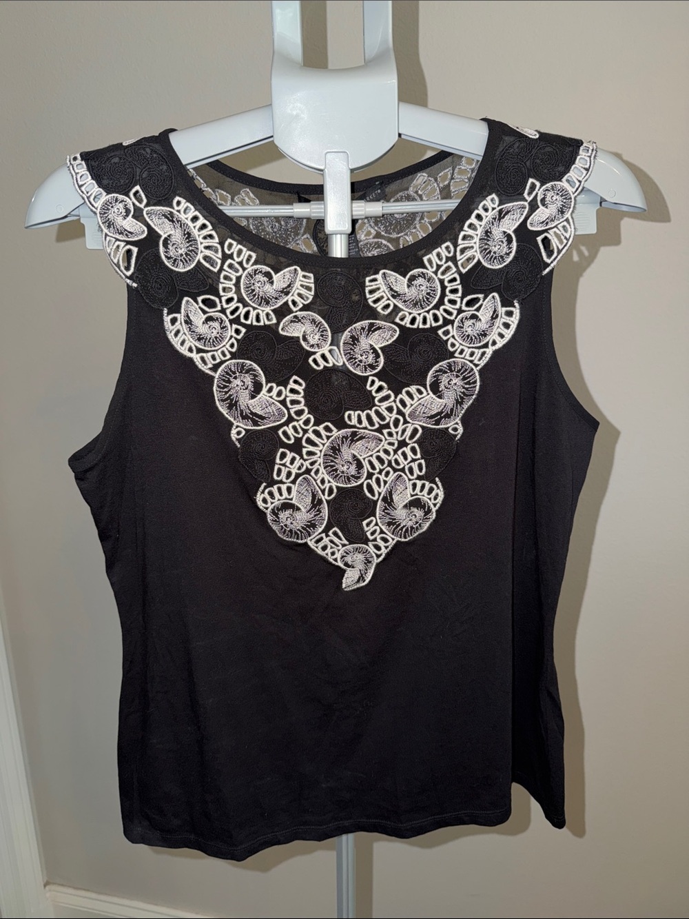 White House Black Market Black Tank Top with White Lace Yoke